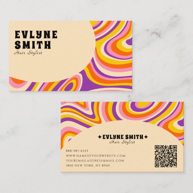 Carte De Visite Retro Super QR Code les années 70 Psychedelic Hair (Devant / Derrière)