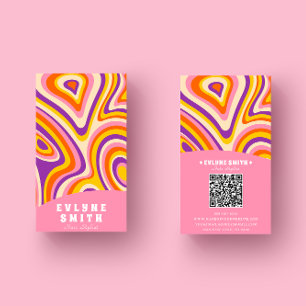 Carte De Visite Retro Super rose clair QR Code Bold Boho unique