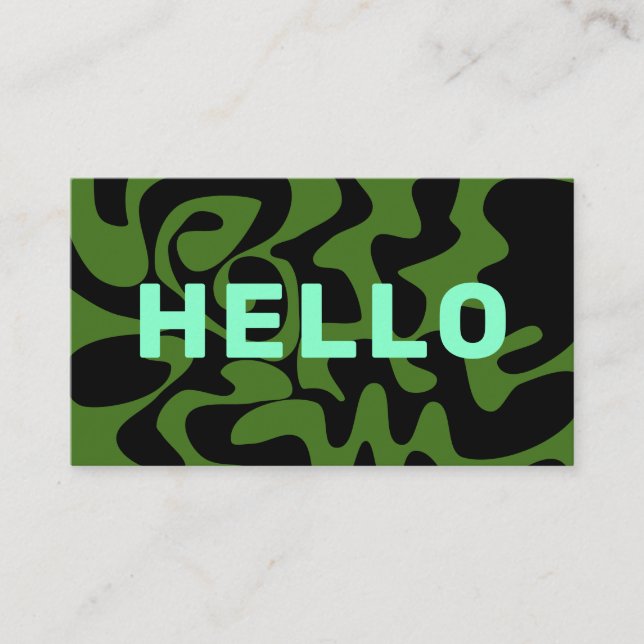 Carte De Visite Retro Super Swirl Hello Olive Army Green Mint (Devant)
