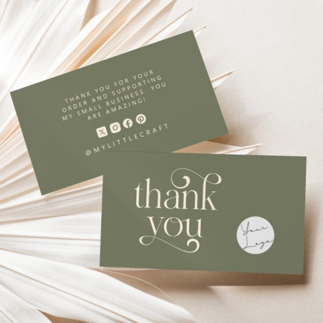 Carte De Visite Retro Swirl Merci Pour Le Shopping Petit Sage Vert (Créateur téléchargé)