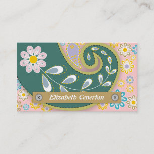Carte De Visite Retro turquoise, motif cachemire rose