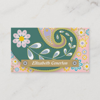 Carte De Visite Retro turquoise, motif cachemire rose