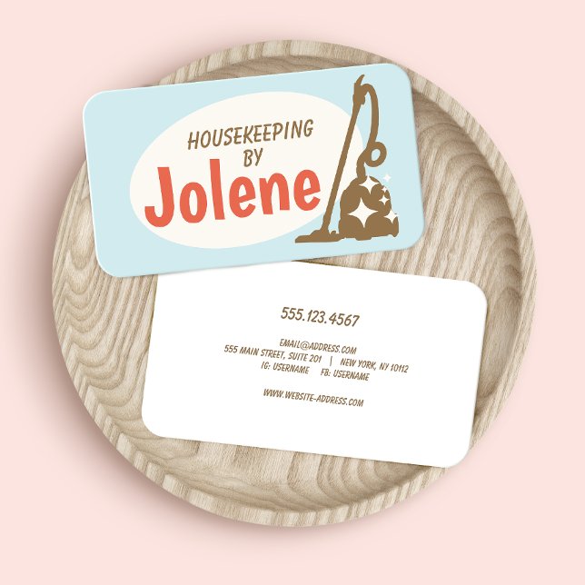 Carte De Visite  Retro Vacuum House Cleaner Service  Business Card (Créateur téléchargé)