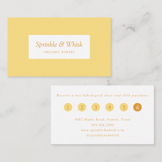 Carte De Visite Retro Vanilla Yellow Heart Stripes Bakery Loyalty  (Devant / Derrière)