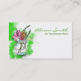 Carte De Visite Rétro Vintage Jar with flowers business card