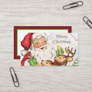 Carte De Visite rétro vintage Père Noël renne ajouter des informat