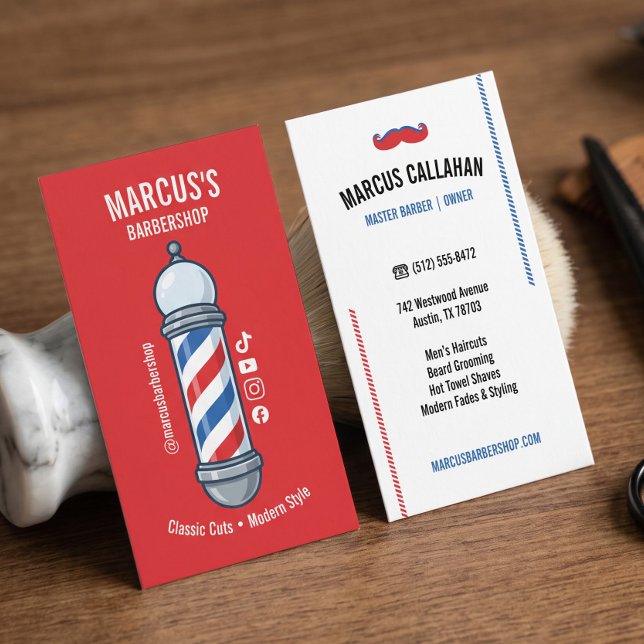 Carte de visite rétro vintage pour hommes coiffeur (Fun Reto Vintage Men Barbershop Pole Hair Stylist Business Card)