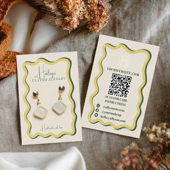 Carte De Visite Retro Yellow Citrus Green Wavy Jewelry Display (Retro Yellow Citrus Green Wavy Jewelry Display Business Card)