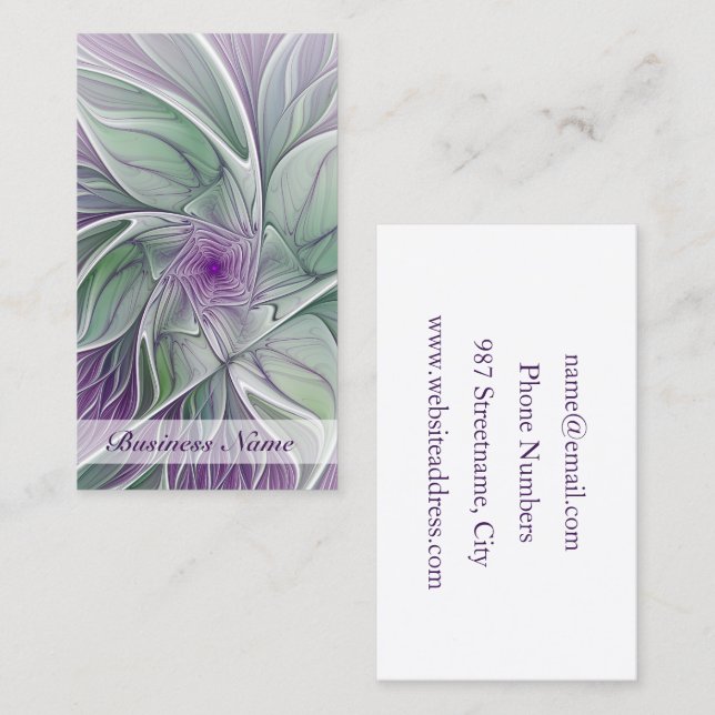 Carte De Visite Rêve de fleurs, Abstrait violet vert Fractal Art (Devant / Derrière)