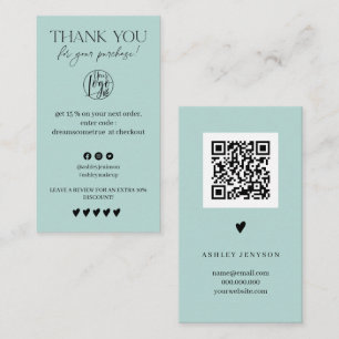 Carte De Visite Review Simple noir et turquoise ordre merci