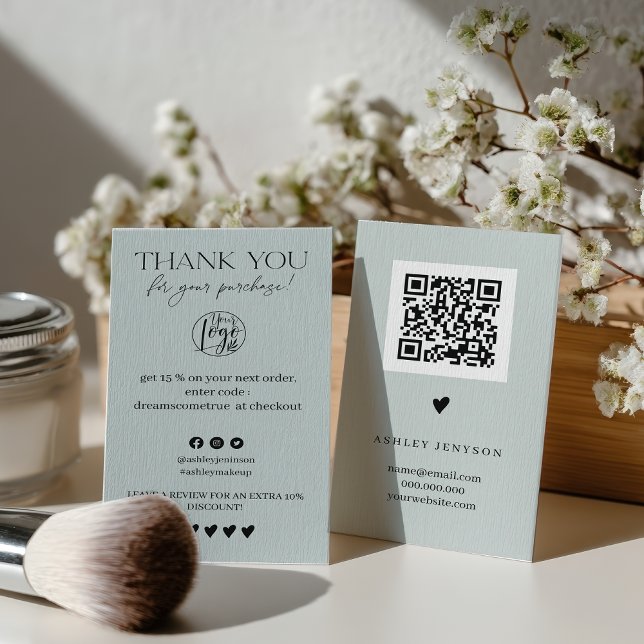 Carte De Visite Révision Simple sage vert ordre merci (Review Simple sage green order thank you Business Card)