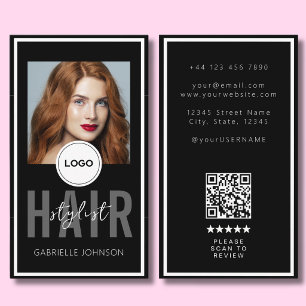 Carte De Visite Revue de code QR de logo moderne Coiffeur cheveux