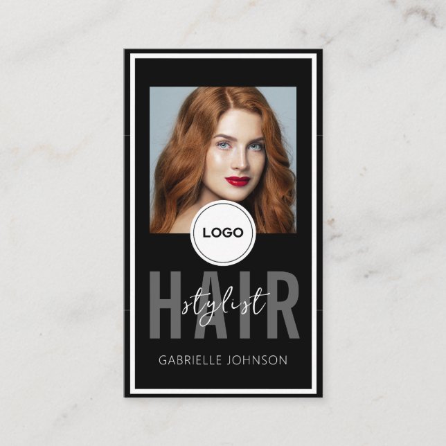 Carte De Visite Revue de code QR de logo moderne Coiffeur cheveux  (Devant)