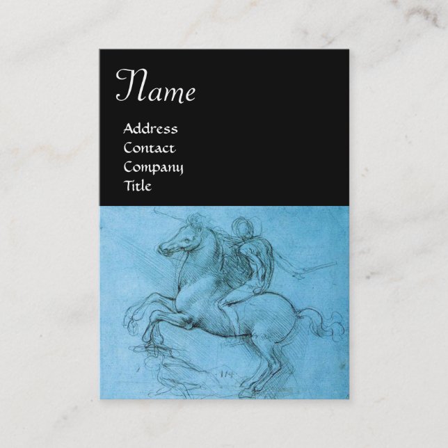 Carte De Visite Rider sur un cheval d'élevage / Monogramme, bleu,  (Devant)