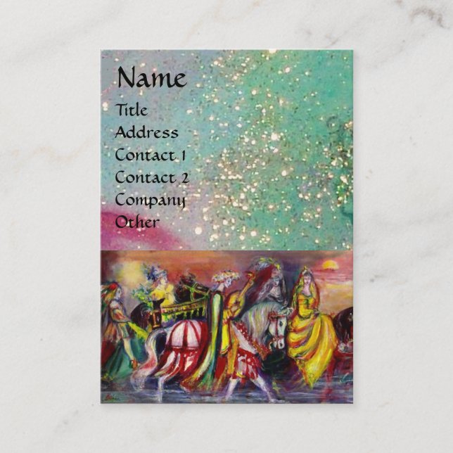 Carte De Visite RIDERS DANS LA NUIT bleu vif turquoise, doré éclat (Devant)