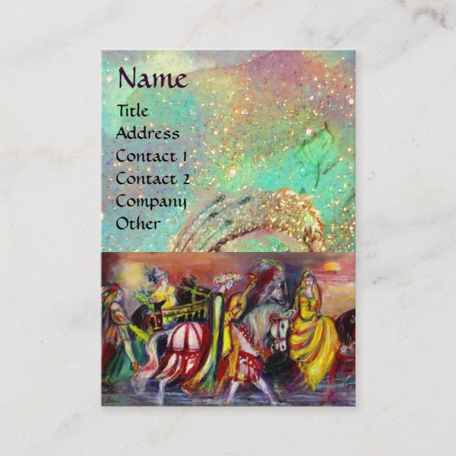 Carte De Visite RIDERS DANS LA NUIT bleu vif turquoise, doré éclat (Devant)