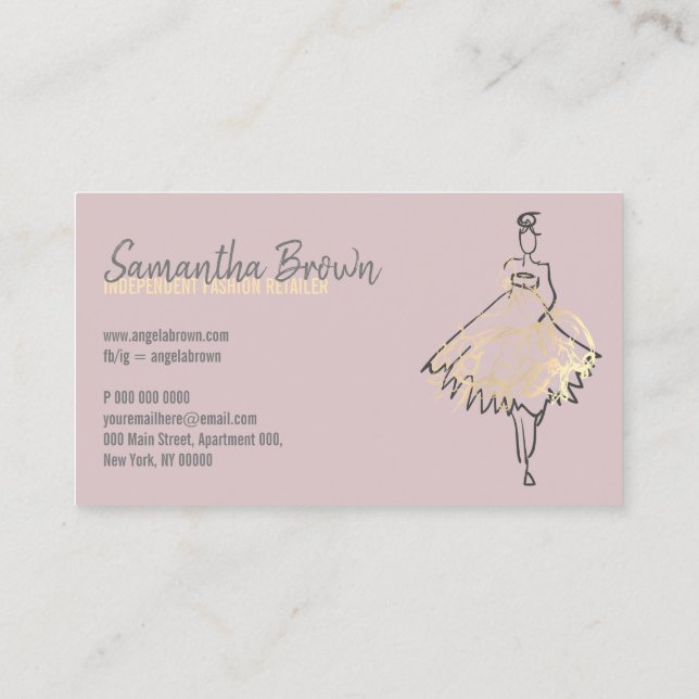 Carte De Visite Robe de boutique de mode rose or (Dos)