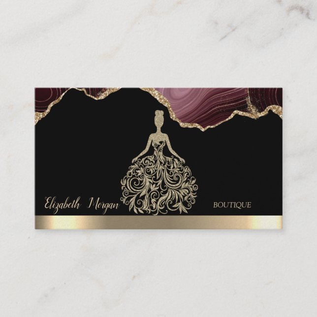 Carte De Visite Robe élégante à paillettes dorées Agate bordeaux (Devant)