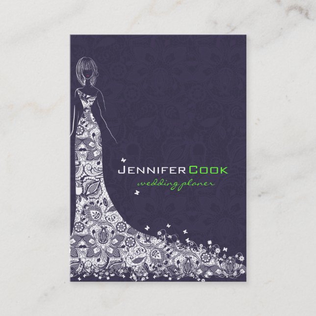 Carte De Visite Robe Mariage violet et blanc profond et dentelle V (Devant)