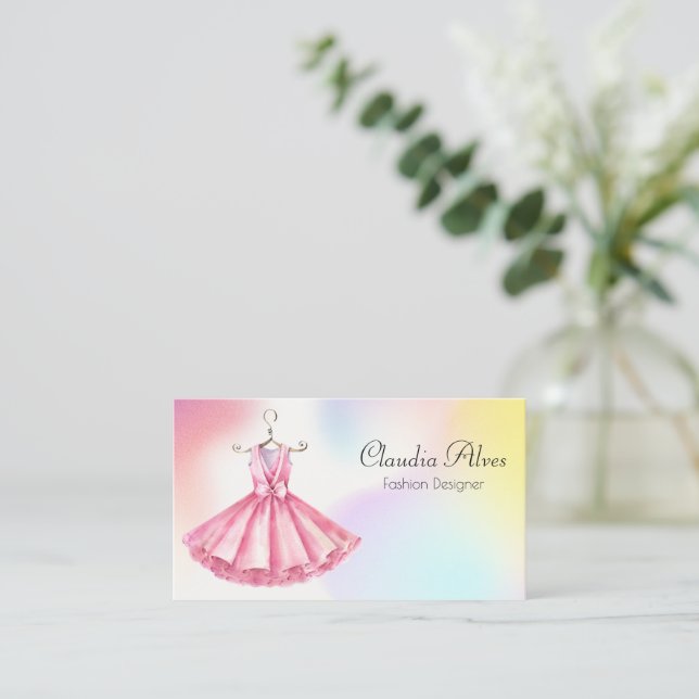 Carte De Visite Robe Rose Aquarelle Design (Debout devant)
