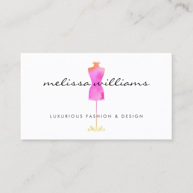 Carte De Visite Robe rose Aquarelle Mannequin Mode Boutique (Devant)