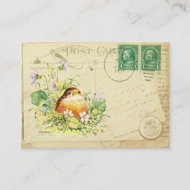 Carte De Visite Robin des bébés aux violettes (Devant)