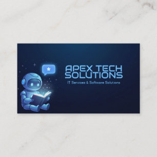 Carte De Visite Robot bleu de minuit lisant un livre