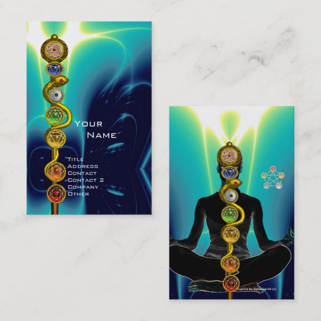 Carte De Visite RODE D'ASCLEPIUS,7 CHAKRAS YOGA LOTUS POSE Bleu (Devant / Derrière)
