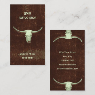 Carte De Visite Rodéo Brown Rustique Western Tattoo Shop Taureau T