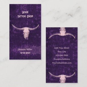 Carte De Visite Rodéo Purple Western Tattoo Shop Rustique Taureau
