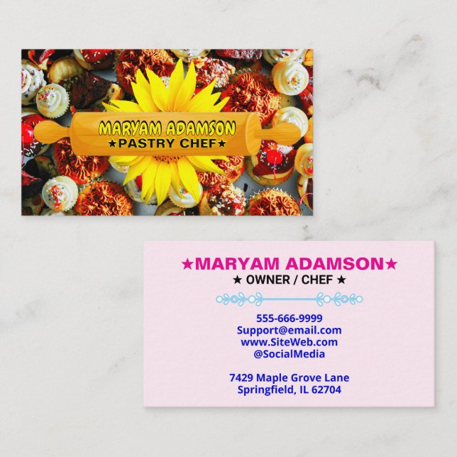 Carte De Visite Rolling Pin Patisserie | Floral Cake Bakery (Devant / Derrière)