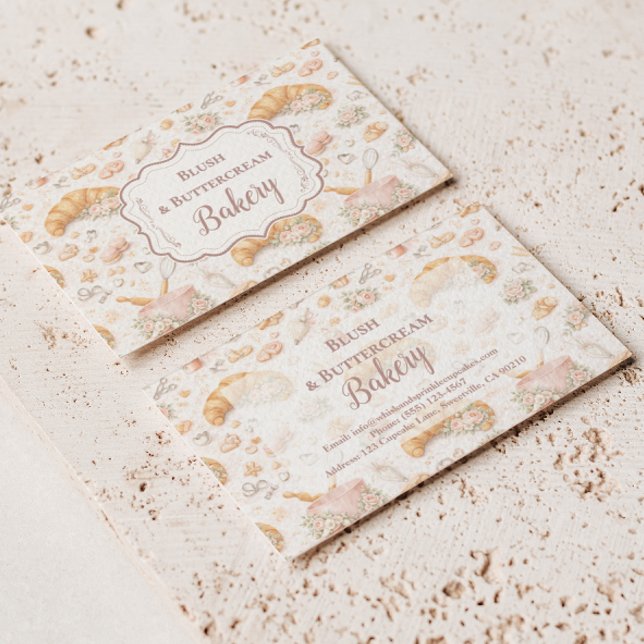 Carte De Visite Romantic Blush Croissant Bakery Business (Créateur téléchargé)