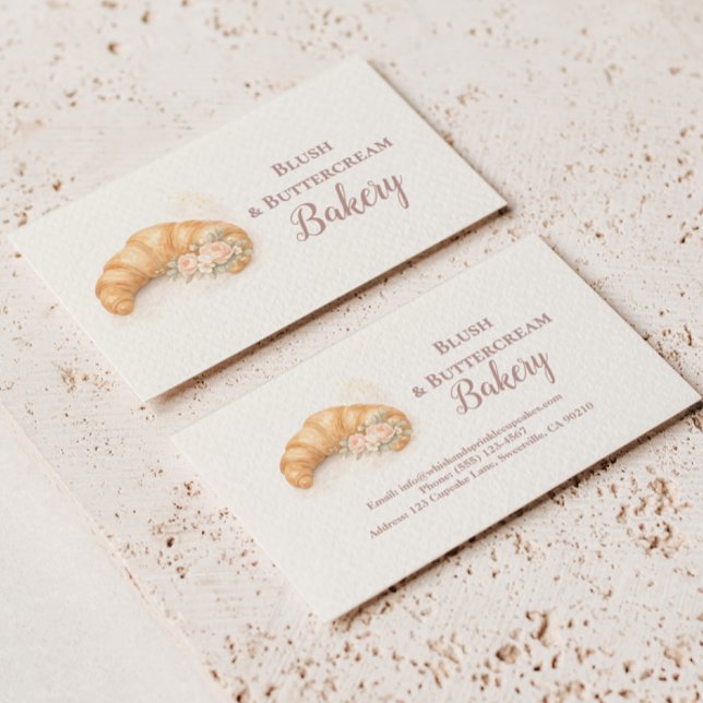 Carte De Visite Romantic Blush Croissant Bakery Business (Créateur téléchargé)