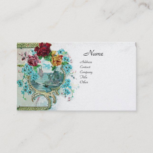 Carte De Visite ROMANTICA Fleurs antiques Roses, Perle Blanche Flo (Devant)