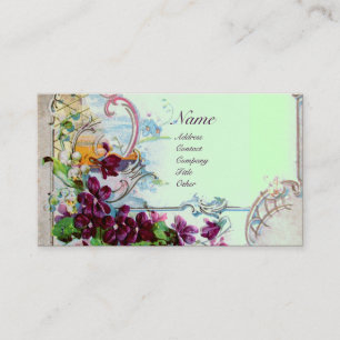 Carte De Visite ROMANTICA Pansies, Violets en hiver vert Floral