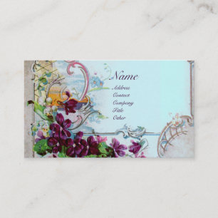 Carte De Visite ROMANTICA Pansies, Violets, Hiver Floral Blanc