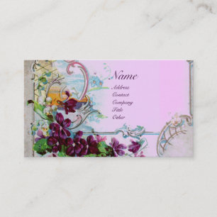 Carte De Visite ROMANTICA Pansies, Violets, Hiver Floral Blanc
