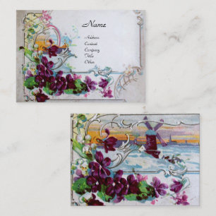 Carte De Visite ROMANTICA Pansies, Violets, Hiver Floral Blanc