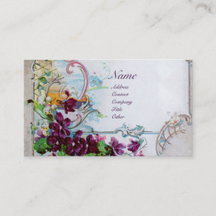 Carte De Visite ROMANTICA Pansies, Violets, Hiver Floral Blanc