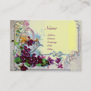 Carte De Visite ROMANTICA Pensées, Violettes, Panier Floral d'Hive