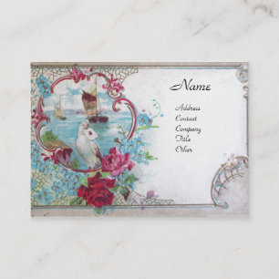 Carte De Visite ROMANTICA, ROSES, FLEURS BLEUES, Fleur de colombe