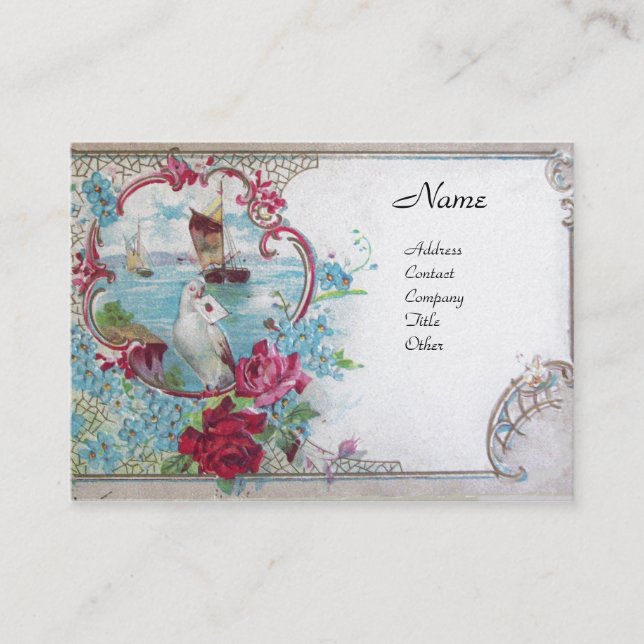 Carte De Visite ROMANTICA, ROSES, FLEURS BLEUES, Fleur de colombe  (Devant)