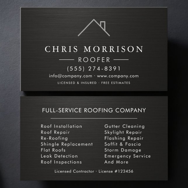 Carte De Visite  Roofer Black Silver Metallic Roofing Company (Créateur téléchargé)