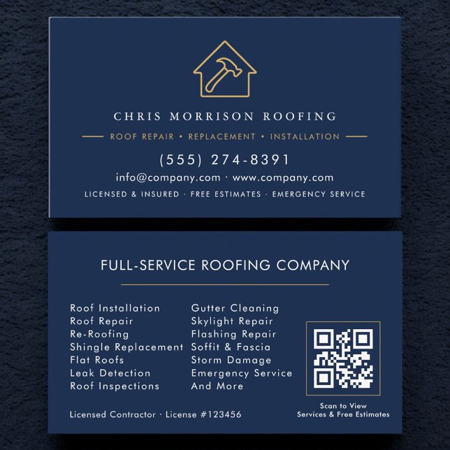 Carte De Visite Roofing Company Contractor QR Code (Créateur téléchargé)