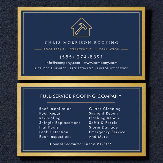 Carte De Visite Roofing Roofer Construction Services Navy Blue  (Créateur téléchargé)