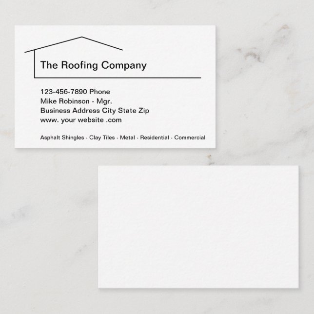 Carte De Visite Roofing Services Professionnel (Devant / Derrière)