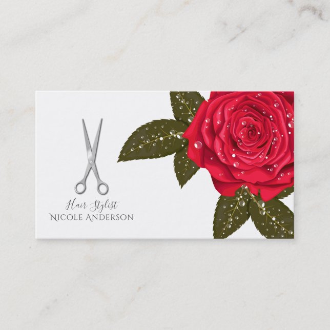 Carte De Visite Rosa Rossa Coiffeur Ciseaux d'Argent (Devant)