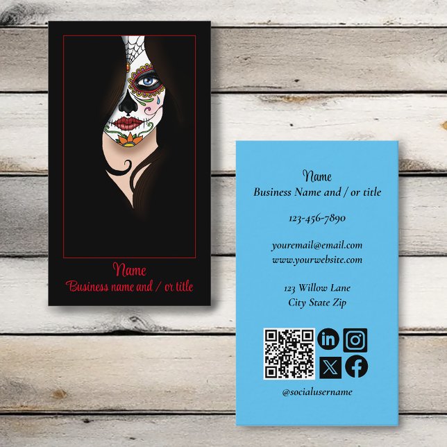 Carte De Visite Rosa Sugar Skull Portrait (Créateur téléchargé)