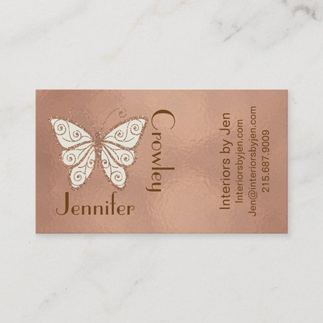 Carte de visite rose à la mode de papillon d'or (Devant)
