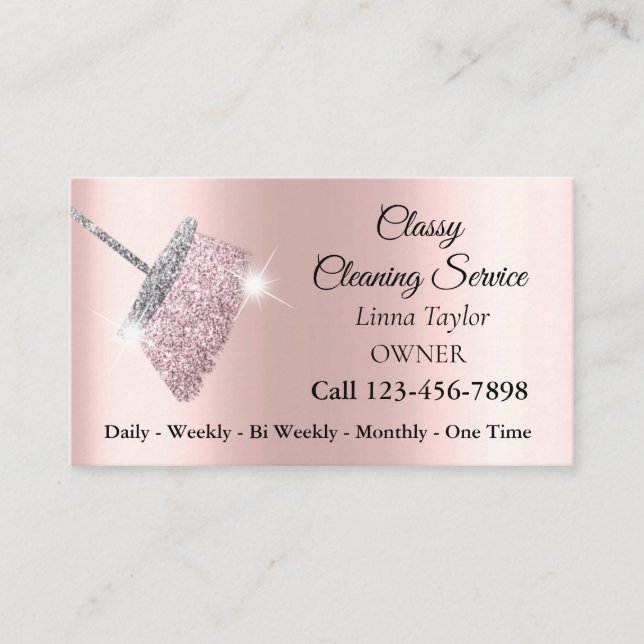 Carte de visite rose argentée de service de nettoy (Devant)